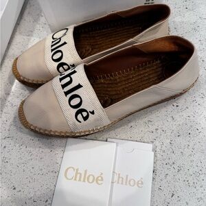 Chloé Cream Leather Espadrille Slip-On with Logo Band